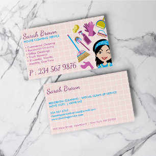 Cartão De Visita Serviço de Limpeza de Desenho Animado Pink Lady Ja