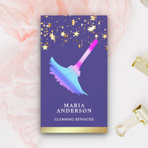 Cartão De Visita Serviço de Limpeza de Duster Puro de Foil Gold Con