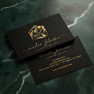 Cartão De Visita Serviço de Limpeza de Luxo Logotipo da Gold Hous