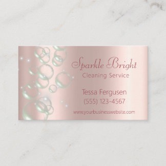 Cartão De Visita Serviço de Limpeza de Rosa de Blush Girly Metálico