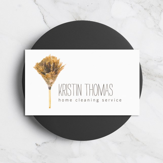Cartão De Visita Serviço de Limpeza Doméstica Duster de Penas de Ág (Criador carregado)