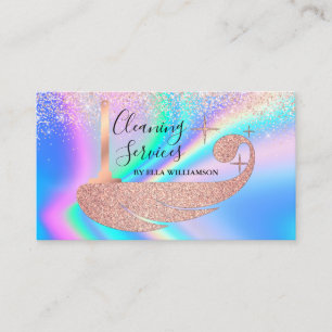 Cartão De Visita Serviço de Limpeza Glitter Holográfico Falso da Mo