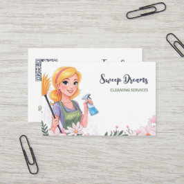 Cartão De Visita Serviço de Limpeza Maid Floral QR