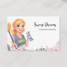 Cartão De Visita Serviço de Limpeza Maid Floral QR