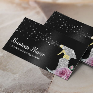 Cartão De Visita Serviço de Limpeza Moderna Silver Spray Black