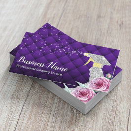 Cartão De Visita Serviço de Limpeza Moderna Silver Spray Luxury Pur