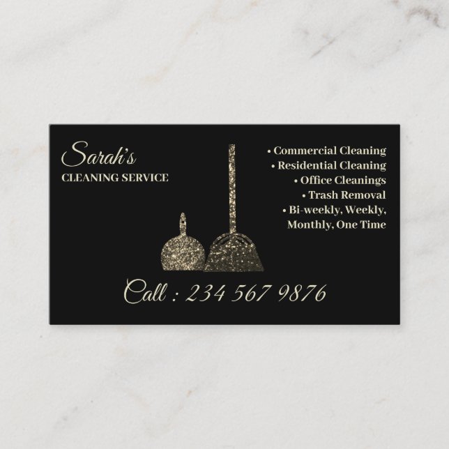 Cartão De Visita Serviço de Limpeza Ouro Janitorial (Frente)