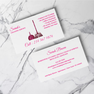 Cartão De Visita Serviço de Limpeza pink sparkle Janitorial