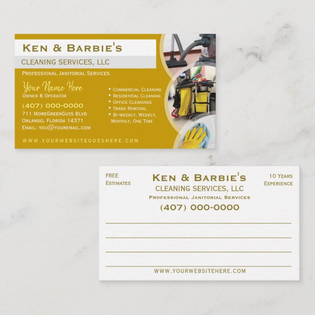 Cartão De Visita Serviço de Limpeza Profissional Janitorial (Frente/Verso)