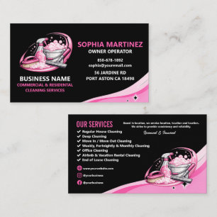 Cartão De Visita Serviço de Limpeza Profissional Rosa e Preto