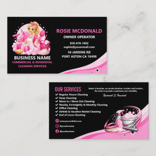 Cartão De Visita Serviço de Limpeza Profissional Rosa e Preto