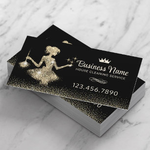 Cartão De Visita Serviço de Limpeza Real Dourada Sparkles