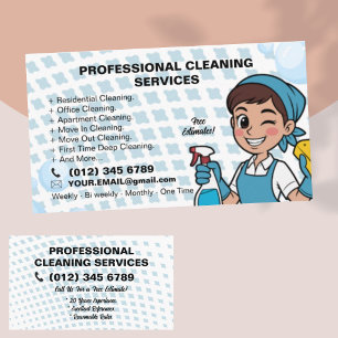 Cartão De Visita Serviço de Limpeza Residencial Blue Maid Janitoria