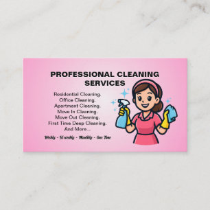 Cartão De Visita Serviço de Limpeza Residencial Pink Maid
