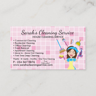 Cartão De Visita Serviço de Limpeza Residencial Pink Maid Janitoria