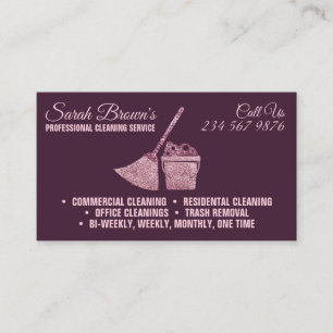 Cartão De Visita Serviço de Limpeza Roxo Rosa Empregada Serviços de