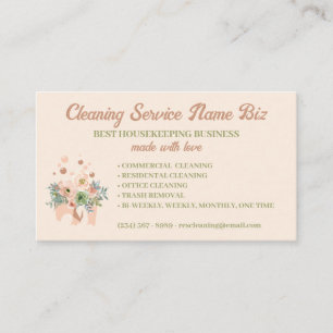Cartão De Visita Serviço de Limpeza Serviço Blush Floral Janitorial