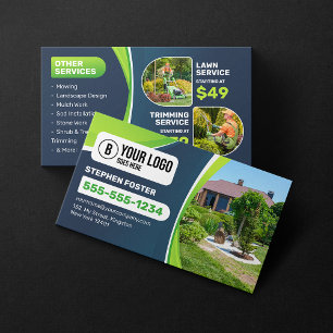 Cartão De Visita Serviço de Paisagismo e Corte de Grama Blue Lawn C