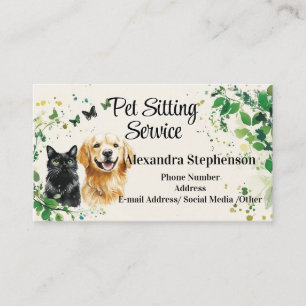 Cartão De Visita Serviço de Pet Sitter Aquarela Borboleta Cachorro