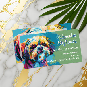 Cartão De Visita Serviço de Pet Sitter Cães Shih Tzu Arte Pop