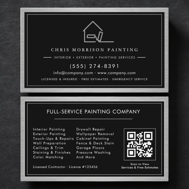 Cartão De Visita Serviço de Pintura Código QR Pintor de Casas  (Criador carregado)