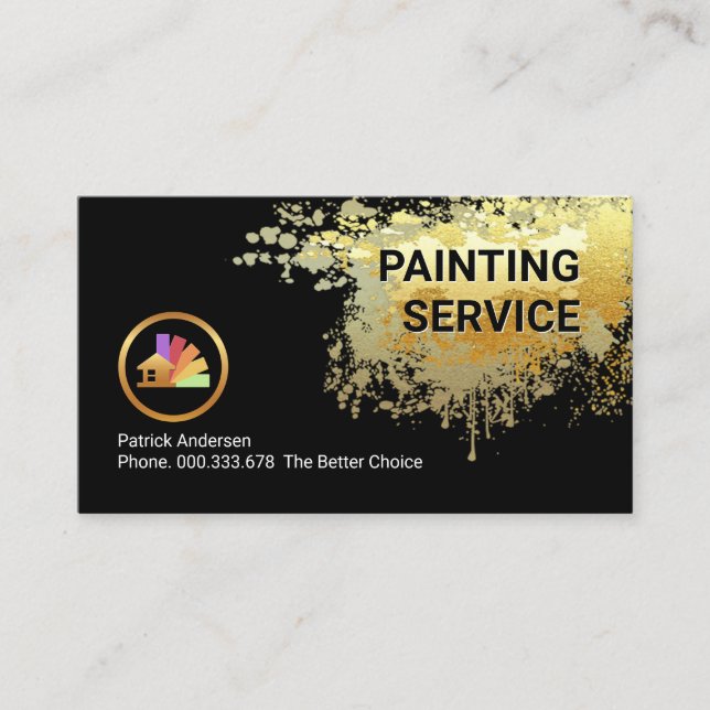 Cartão De Visita Serviço de Pintura com Salpicos de Tinta Dourada (Frente)