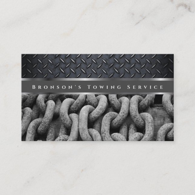 Cartão De Visita Serviço de reboque automático em aço de Cinza prof (Frente)