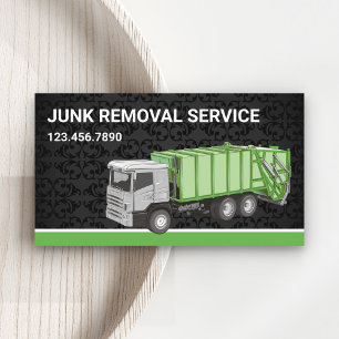 Cartão De Visita Serviço de Remoção de Lixo Black Damask Caminhão d