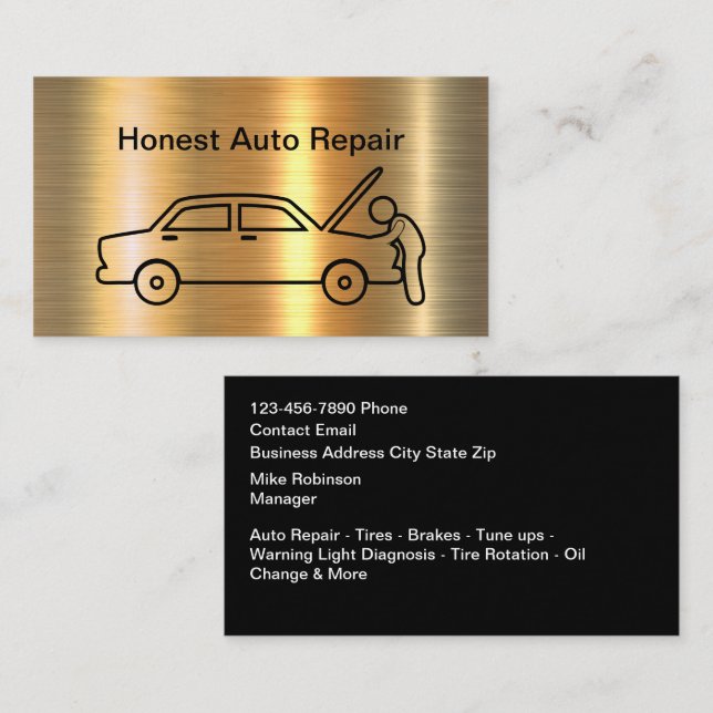 Cartão De Visita Serviço de Reparo Automotivo Simples e Sofisticado (Frente/Verso)