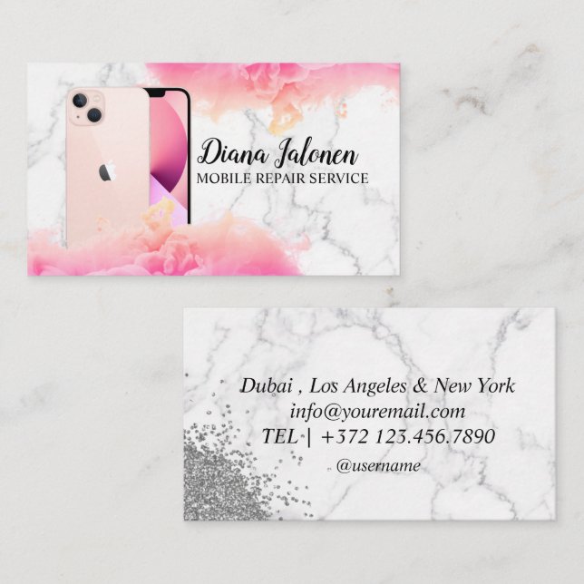 Cartão De Visita Serviço de Reparo Móvel do Telefone Celular Black  (Frente/Verso)