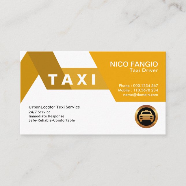 Cartão De Visita Serviço de Táxi Laranja Laranja Brilhante (Frente)