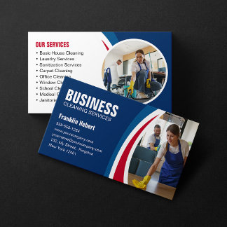 Cartão De Visita Serviço Maid de Limpeza de Casa Azul e Vermelha