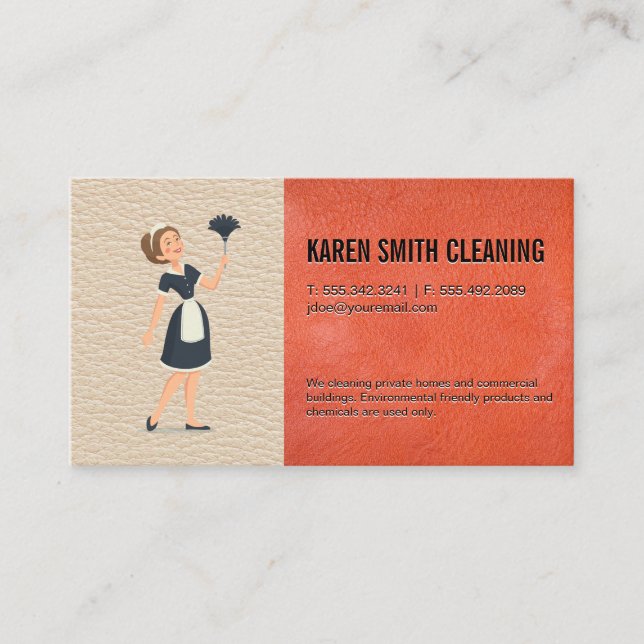 Cartão De Visita Serviço Maid | Fundo de couro (Frente)