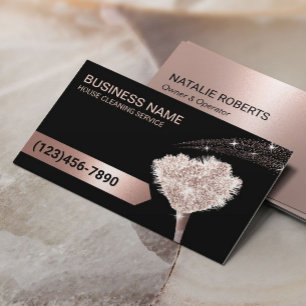 Cartão De Visita Serviço Maid Glitter Dourado Rosa de Limpeza da C