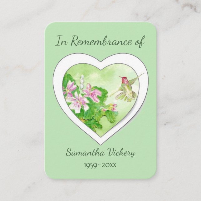 Cartão De Visita Serviço Memorial Keepsasaem Aquarela Hummingbird (Frente)