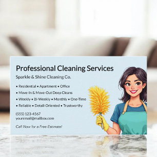 Cartão De Visita Serviço Moderno de Limpeza de Casa Blue Maid