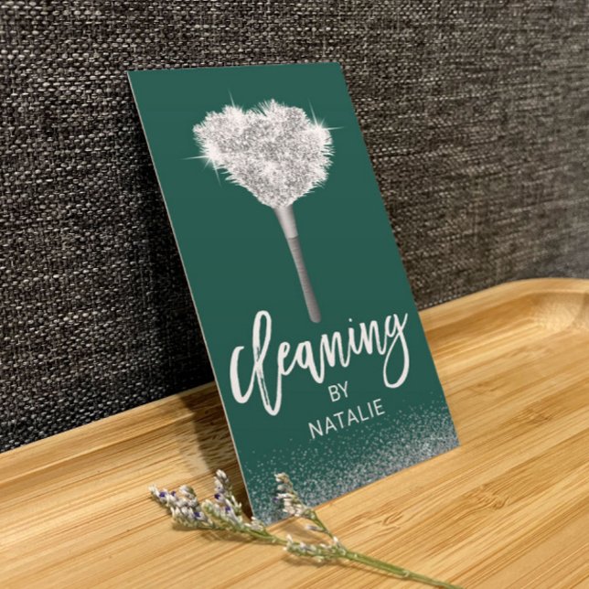 Cartão De Visita Serviço moderno de limpeza de casas verdes (Criador carregado)