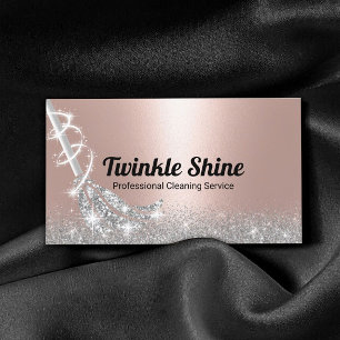 Cartão De Visita Serviço moderno de limpeza Dourada de Rosa