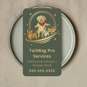 Cartão De Visita Serviço Moderno de Passeio de Cães, Babá e Treinam