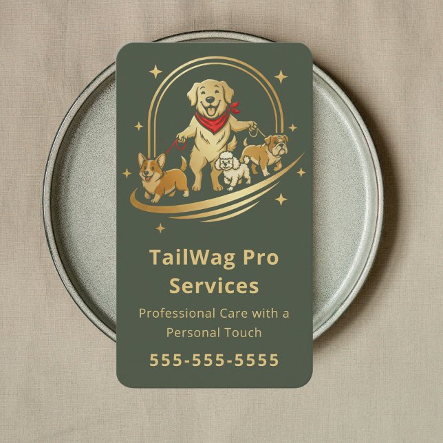 Cartão De Visita Serviço Moderno de Passeio de Cães, Babá e Treinam (Criador carregado)