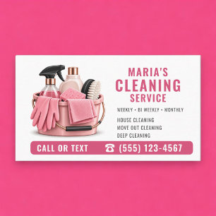 Cartão De Visita Serviço Profissional de Limpeza Casa Pink Maid