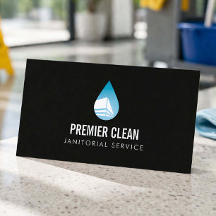 Cartão De Visita Serviço Profissional de Limpeza Janitorial Preto