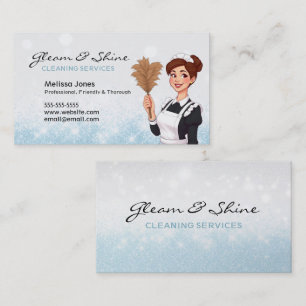 Cartão De Visita Serviço Tradicional de Maid de Lady de Limpeza Azu