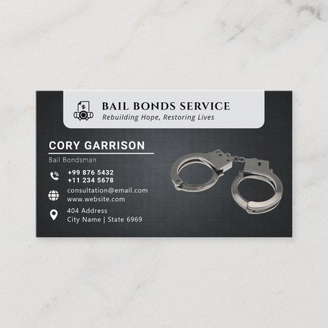 Cartão De Visita Serviços Bail Bond | Preto Elegante (Frente)