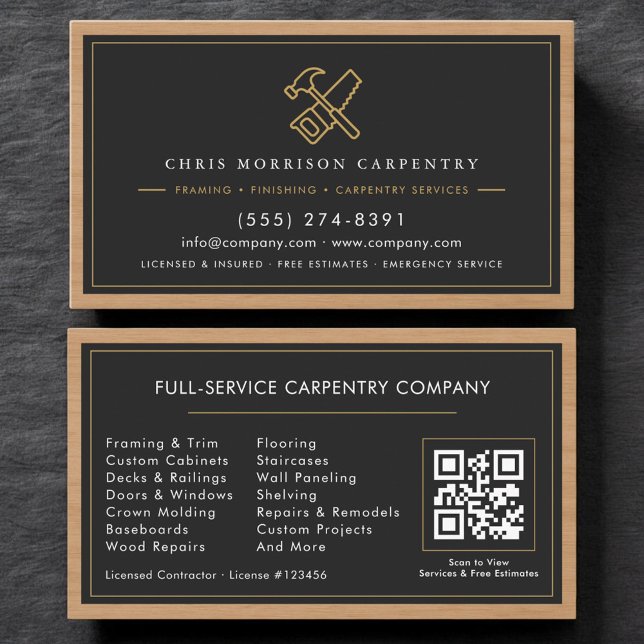 Cartão De Visita Serviços de Carpintaria Código QR   (Criador carregado)