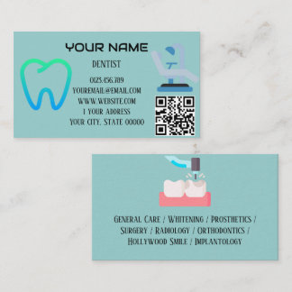 Cartão De Visita Serviços de Código QR para Dentistas Modernos Azul