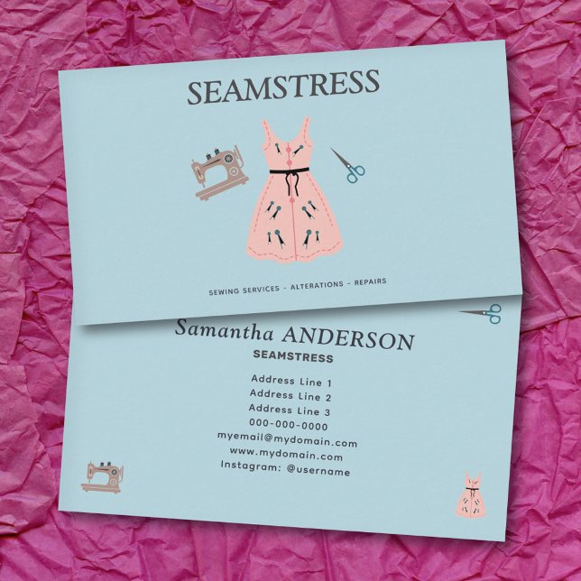 Cartão De Visita Serviços de Costureira e Alterações (Seamstress & Alterations Services Business Card)