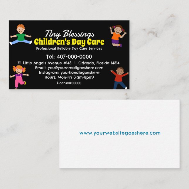 Cartão De Visita Serviços de creches para crianças (Frente/Verso)