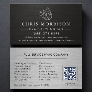 Cartão De Visita Serviços de HVAC Código QR Preto