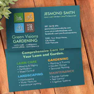 Cartão De Visita Serviços de jardinagem - Ícones coloridos